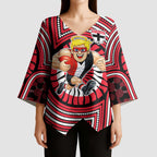 St Kilda Football Club Kimono Sleeve Blouse Indigenous Monochrome Dot Art Mascot Style