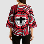 St Kilda Football Club Kimono Sleeve Blouse Indigenous Monochrome Dot Art Mascot Style