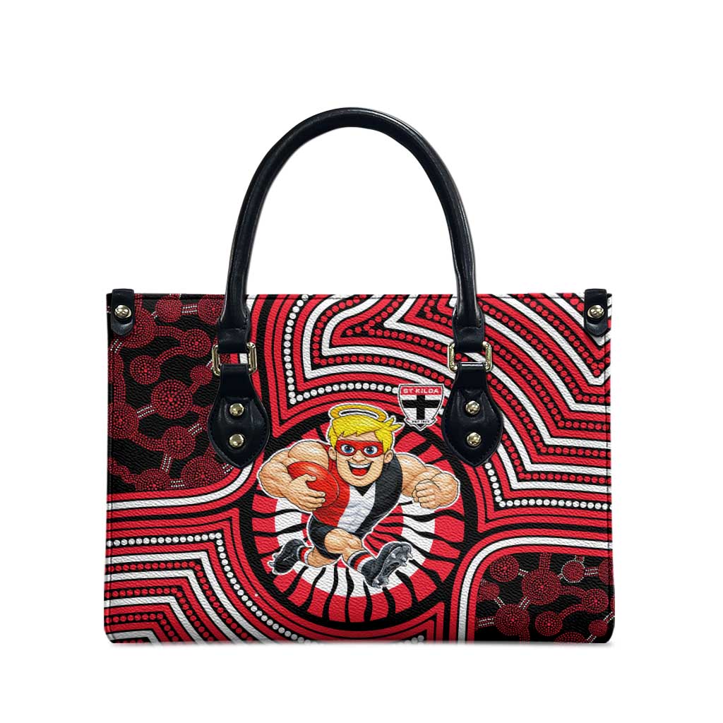 St Kilda Football Club Leather Bag Indigenous Monochrome Dot Art Mascot Style