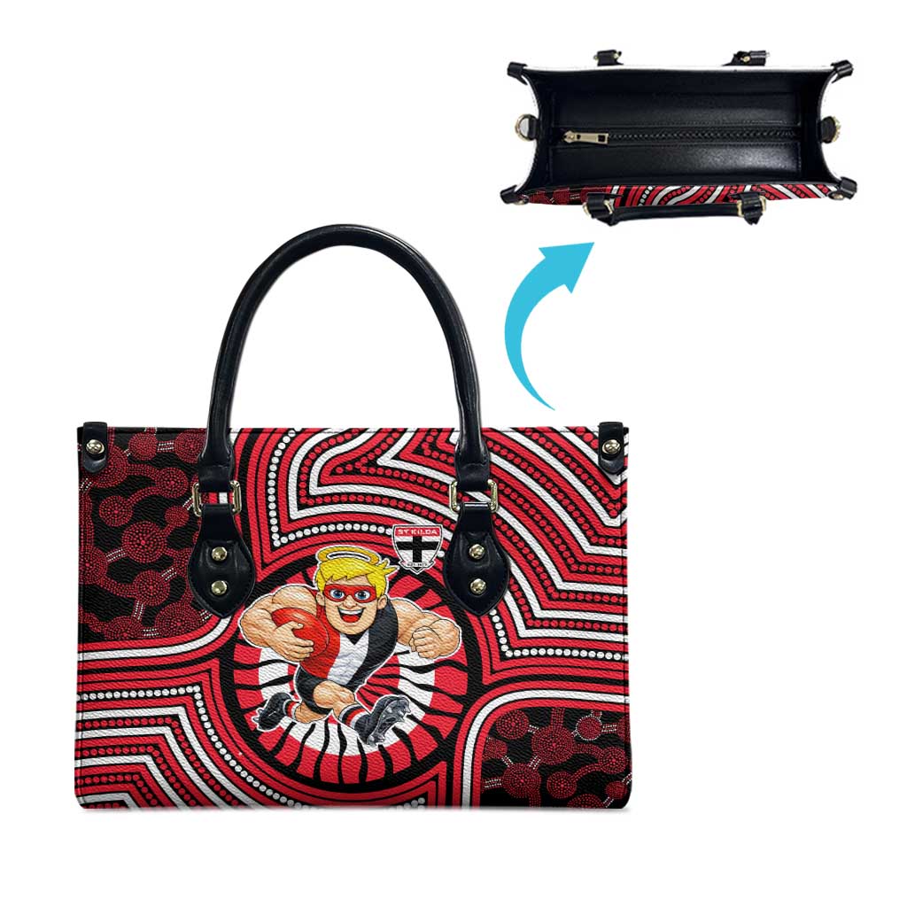St Kilda Football Club Leather Bag Indigenous Monochrome Dot Art Mascot Style