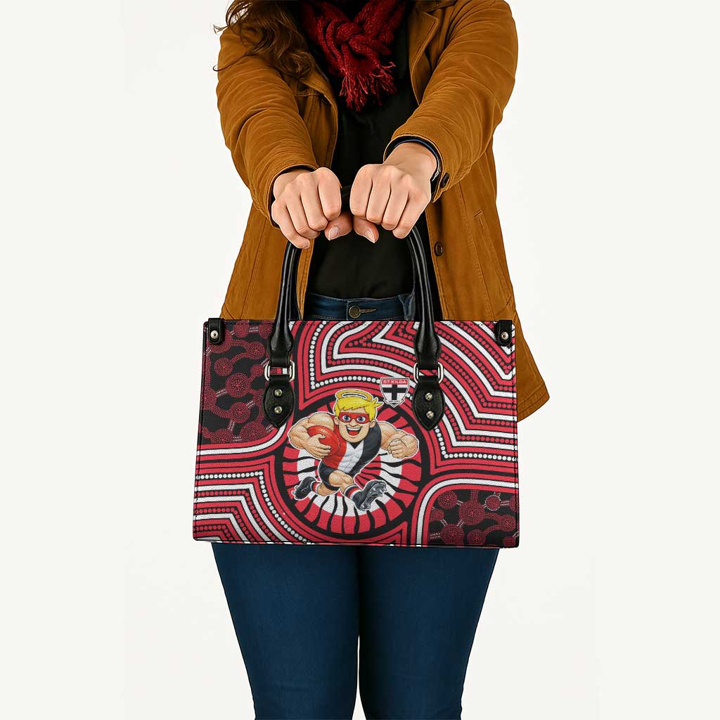 St Kilda Football Club Leather Bag Indigenous Monochrome Dot Art Mascot Style
