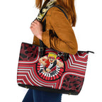 St Kilda Football Club Leather Tote Bag Indigenous Monochrome Dot Art Mascot Style