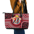 St Kilda Football Club Leather Tote Bag Indigenous Monochrome Dot Art Mascot Style