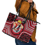 St Kilda Football Club Leather Tote Bag Indigenous Monochrome Dot Art Mascot Style