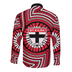 St Kilda Football Club Long Sleeve Button Shirt Indigenous Monochrome Dot Art Mascot Style