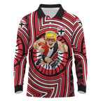 St Kilda Football Club Long Sleeve Polo Shirt Indigenous Monochrome Dot Art Mascot Style