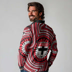 St Kilda Football Club Long Sleeve Polo Shirt Indigenous Monochrome Dot Art Mascot Style