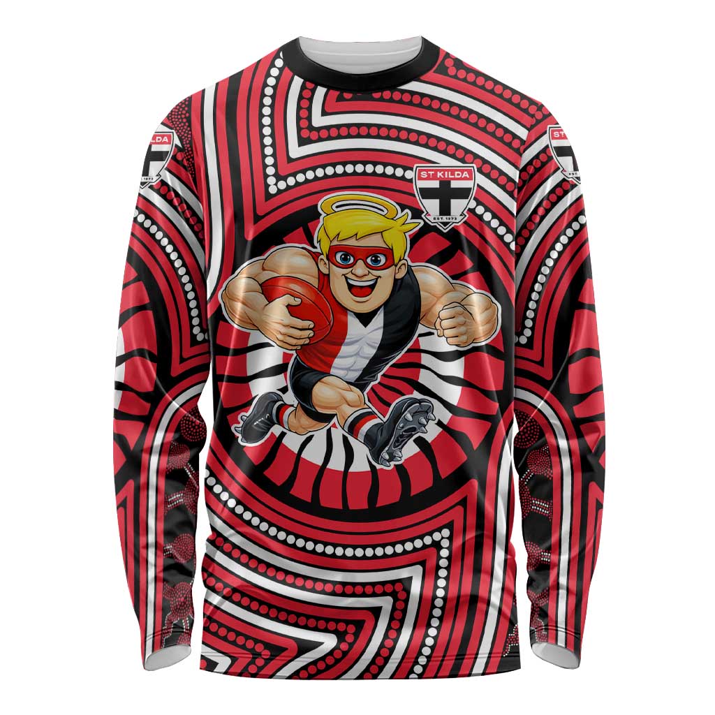 St Kilda Football Club Long Sleeve Shirt Indigenous Monochrome Dot Art Mascot Style