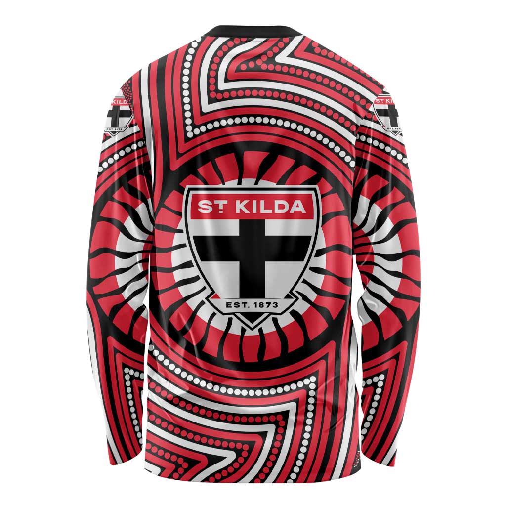 St Kilda Football Club Long Sleeve Shirt Indigenous Monochrome Dot Art Mascot Style