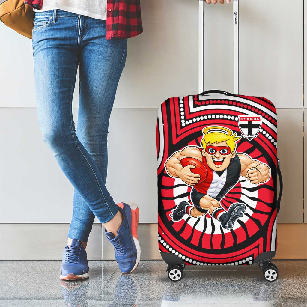 St Kilda Football Club Luggage Cover Indigenous Monochrome Dot Art Mascot Style