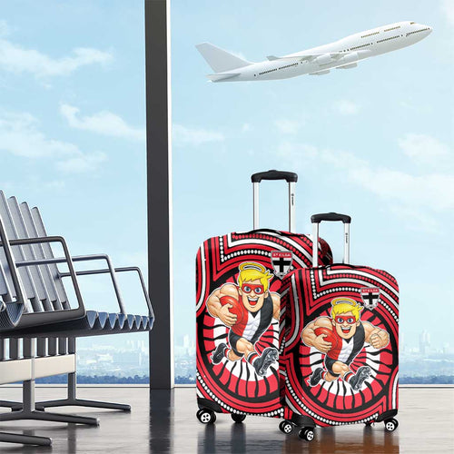 St Kilda Football Club Luggage Cover Indigenous Monochrome Dot Art Mascot Style