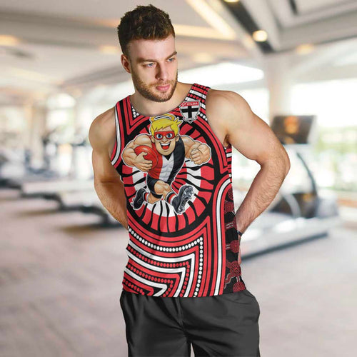 St Kilda Football Club Men Tank Top Indigenous Monochrome Dot Art Mascot Style