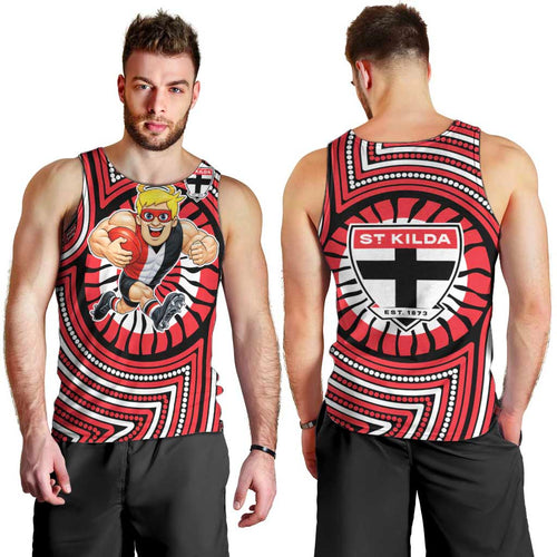 St Kilda Football Club Men Tank Top Indigenous Monochrome Dot Art Mascot Style