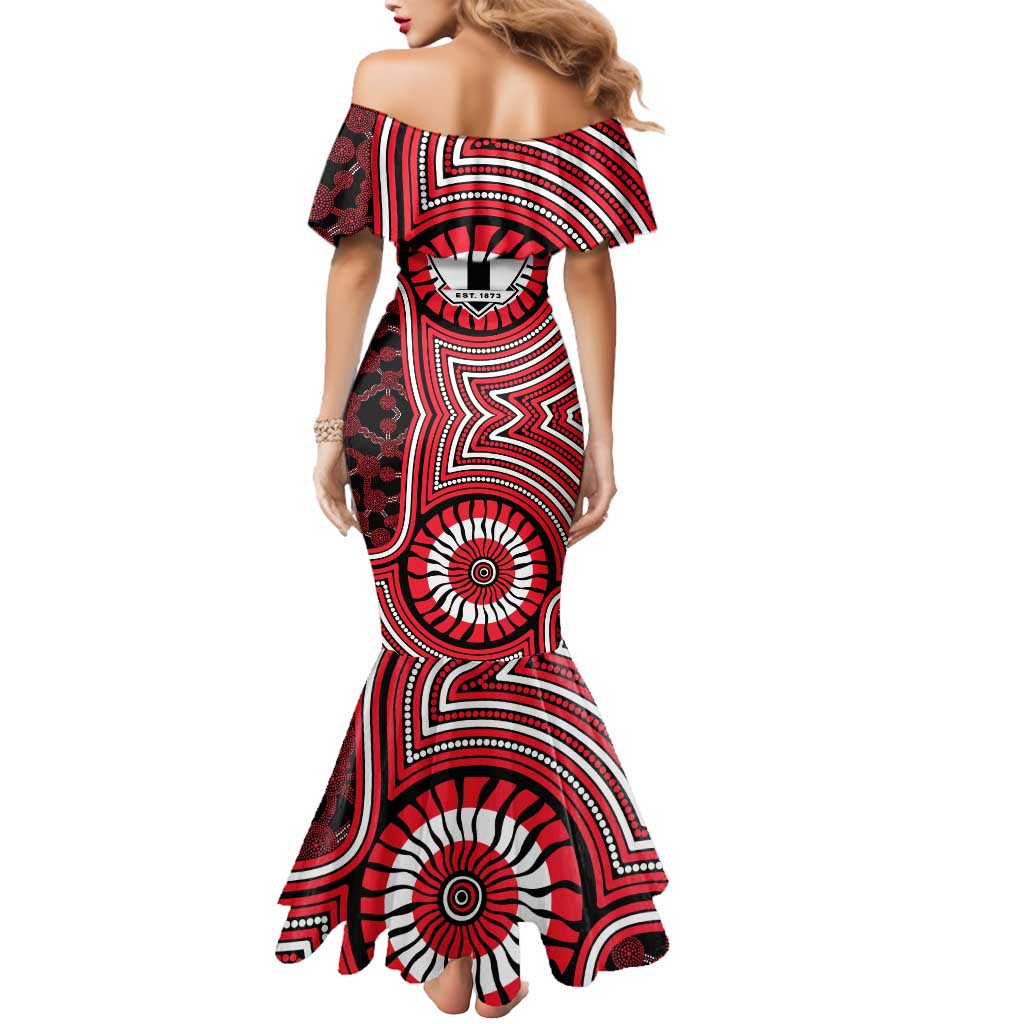 St Kilda Football Club Mermaid Dress Indigenous Monochrome Dot Art Mascot Style