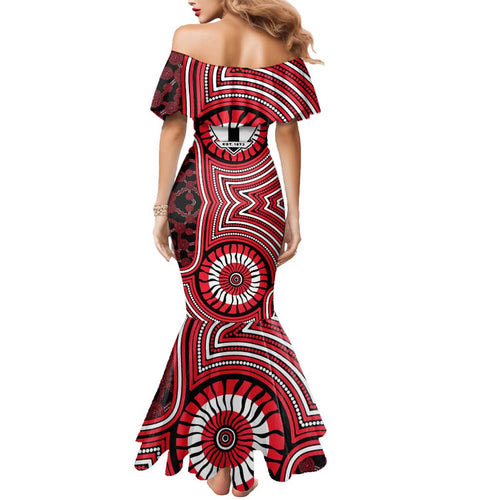 St Kilda Football Club Mermaid Dress Indigenous Monochrome Dot Art Mascot Style