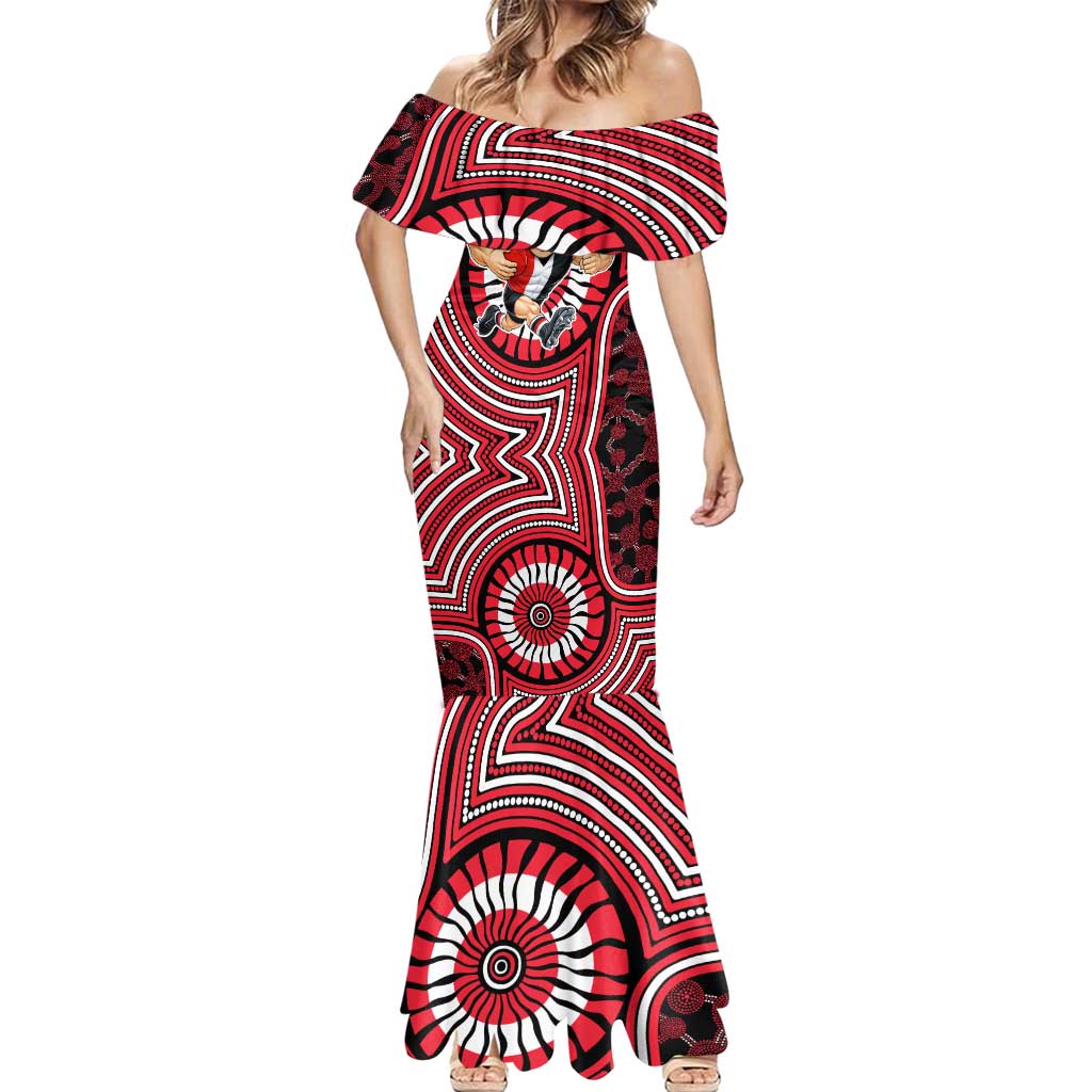 St Kilda Football Club Mermaid Dress Indigenous Monochrome Dot Art Mascot Style