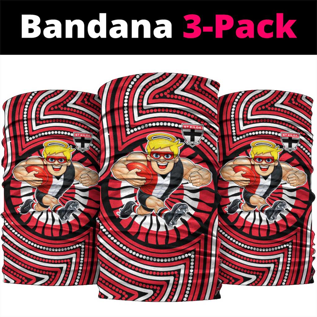 St Kilda Football Club Neck Gaiter Indigenous Monochrome Dot Art Mascot Style