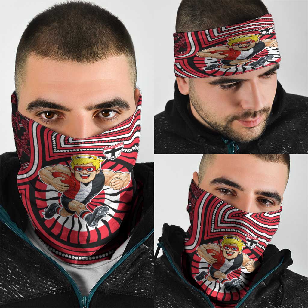 St Kilda Football Club Neck Gaiter Indigenous Monochrome Dot Art Mascot Style