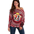 St Kilda Football Club Off Shoulder Sweater Indigenous Monochrome Dot Art Mascot Style