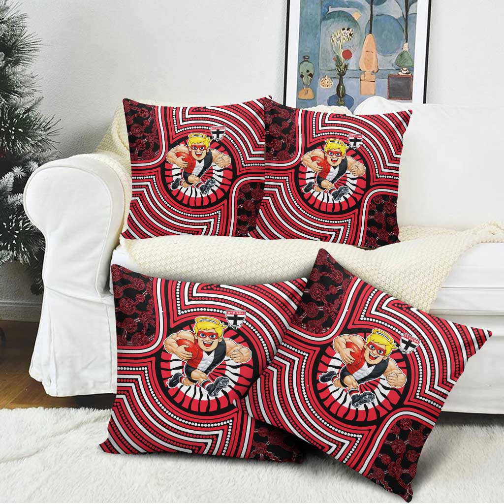 St Kilda Football Club Pillow Cover Indigenous Monochrome Dot Art Mascot Style