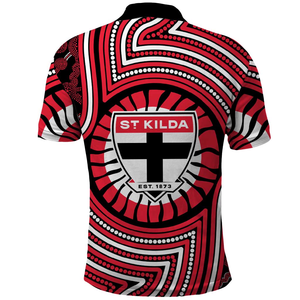 St Kilda Football Club Polo Shirt Indigenous Monochrome Dot Art Mascot Style