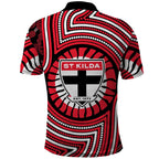 St Kilda Football Club Polo Shirt Indigenous Monochrome Dot Art Mascot Style