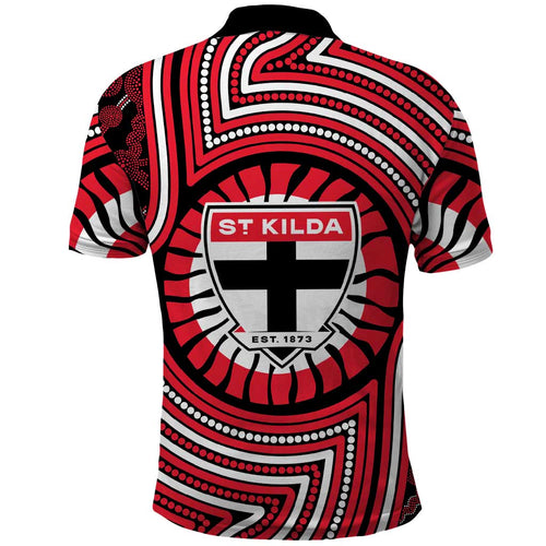 St Kilda Football Club Polo Shirt Indigenous Monochrome Dot Art Mascot Style