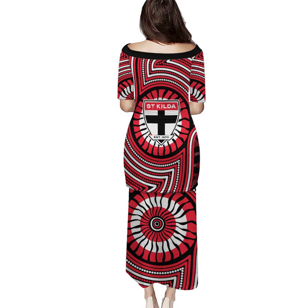 St Kilda Football Club Puletasi Indigenous Monochrome Dot Art Mascot Style