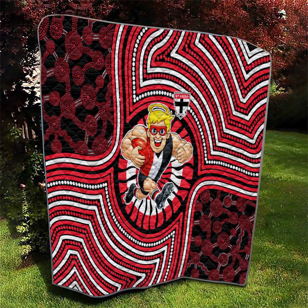 St Kilda Football Club Quilt Indigenous Monochrome Dot Art Mascot Style