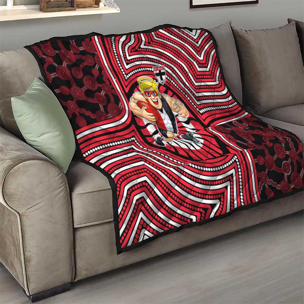 St Kilda Football Club Quilt Indigenous Monochrome Dot Art Mascot Style