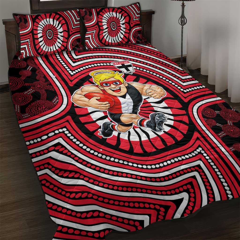 St Kilda Football Club Quilt Bed Set Indigenous Monochrome Dot Art Mascot Style