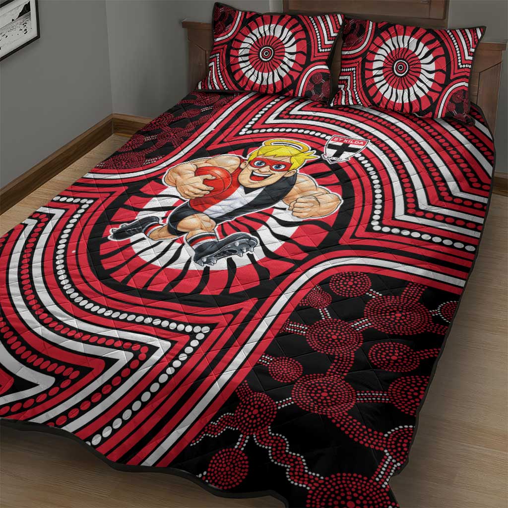 St Kilda Football Club Quilt Bed Set Indigenous Monochrome Dot Art Mascot Style