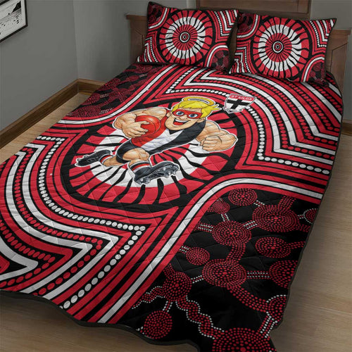 St Kilda Football Club Quilt Bed Set Indigenous Monochrome Dot Art Mascot Style