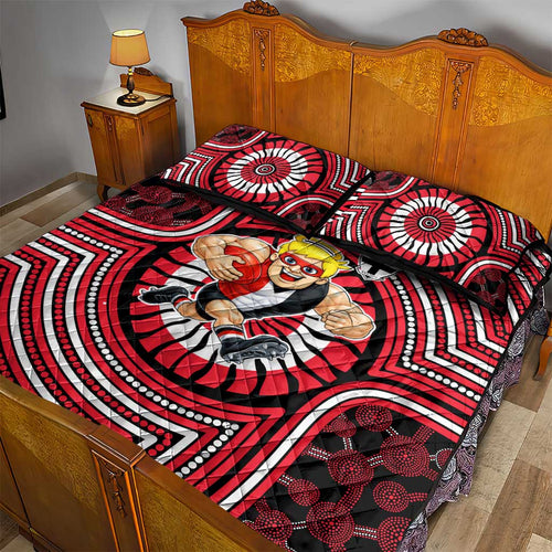 St Kilda Football Club Quilt Bed Set Indigenous Monochrome Dot Art Mascot Style