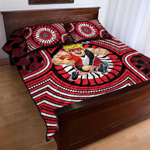 St Kilda Football Club Quilt Bed Set Indigenous Monochrome Dot Art Mascot Style
