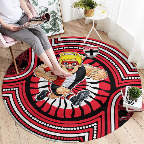 St Kilda Football Club Round Carpet Indigenous Monochrome Dot Art Mascot Style