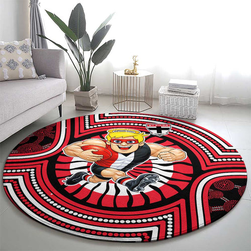 St Kilda Football Club Round Carpet Indigenous Monochrome Dot Art Mascot Style