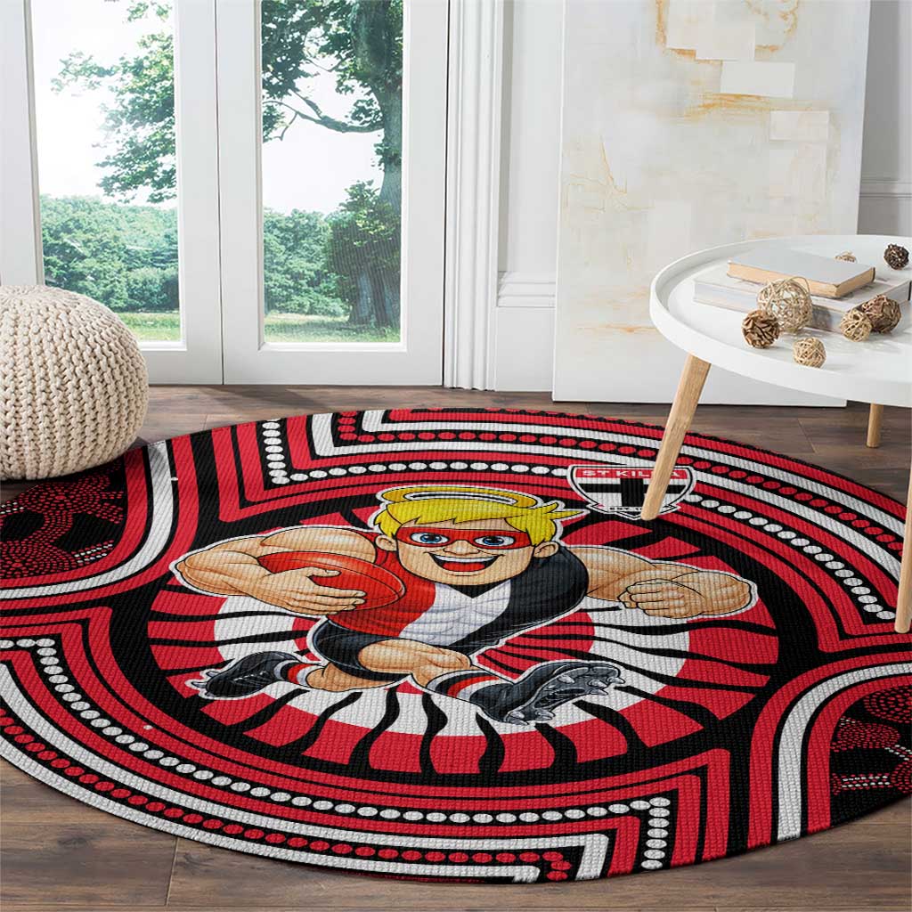 St Kilda Football Club Round Carpet Indigenous Monochrome Dot Art Mascot Style