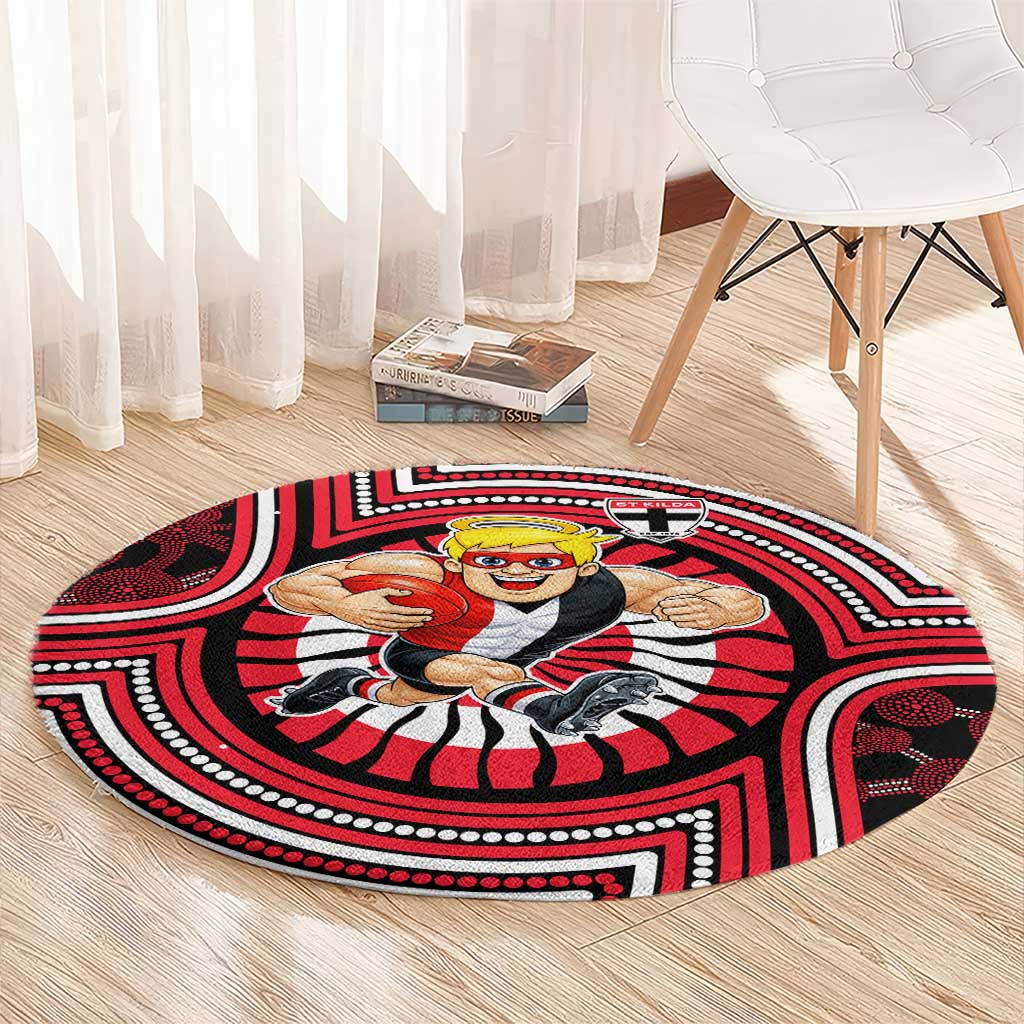 St Kilda Football Club Round Carpet Indigenous Monochrome Dot Art Mascot Style