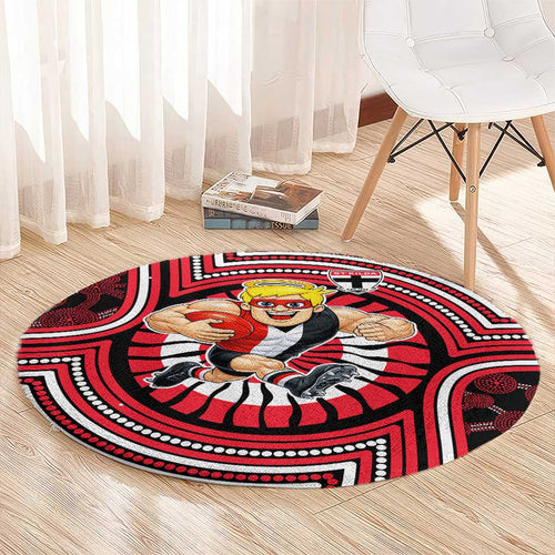 St Kilda Football Club Round Carpet Indigenous Monochrome Dot Art Mascot Style
