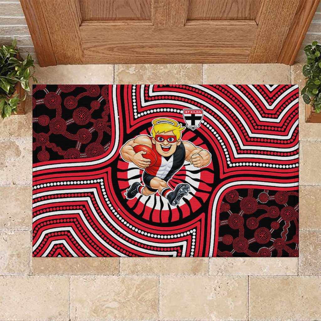 St Kilda Football Club Rubber Doormat Indigenous Monochrome Dot Art Mascot Style