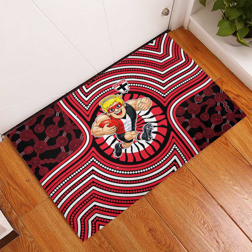 St Kilda Football Club Rubber Doormat Indigenous Monochrome Dot Art Mascot Style