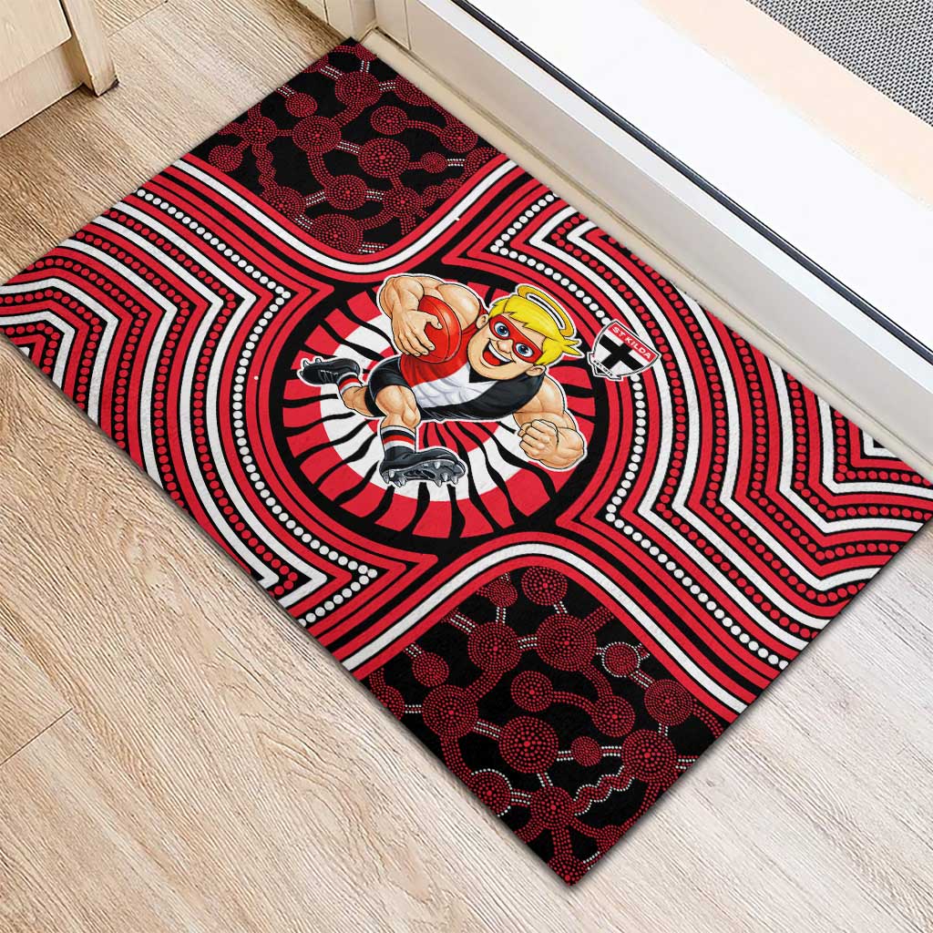 St Kilda Football Club Rubber Doormat Indigenous Monochrome Dot Art Mascot Style
