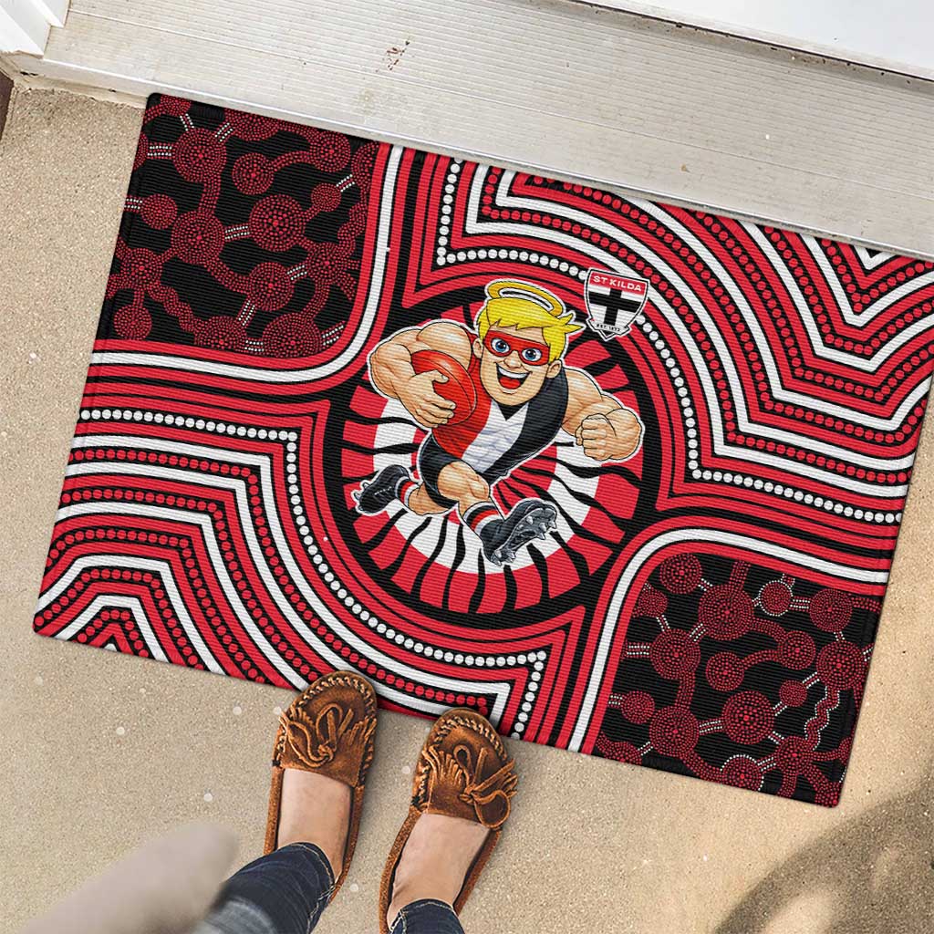 St Kilda Football Club Rubber Doormat Indigenous Monochrome Dot Art Mascot Style