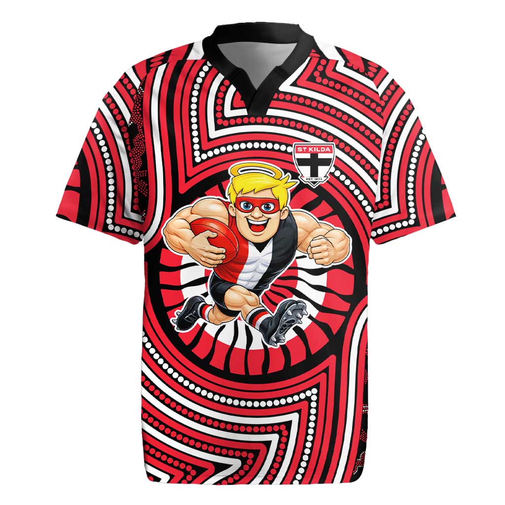 St Kilda Football Club Rugby Jersey Indigenous Monochrome Dot Art Mascot Style