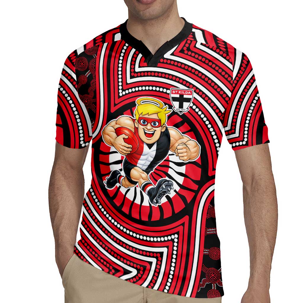 St Kilda Football Club Rugby Jersey Indigenous Monochrome Dot Art Mascot Style