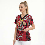 St Kilda Football Club Scrub Top Indigenous Monochrome Dot Art Mascot Style