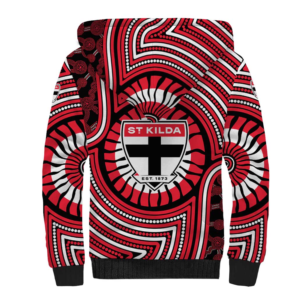 St Kilda Football Club Sherpa Hoodie Indigenous Monochrome Dot Art Mascot Style