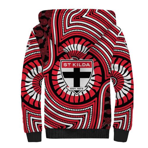 St Kilda Football Club Sherpa Hoodie Indigenous Monochrome Dot Art Mascot Style
