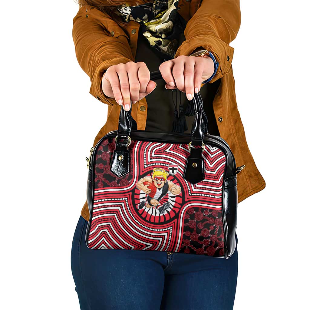 St Kilda Football Club Shoulder Handbag Indigenous Monochrome Dot Art Mascot Style